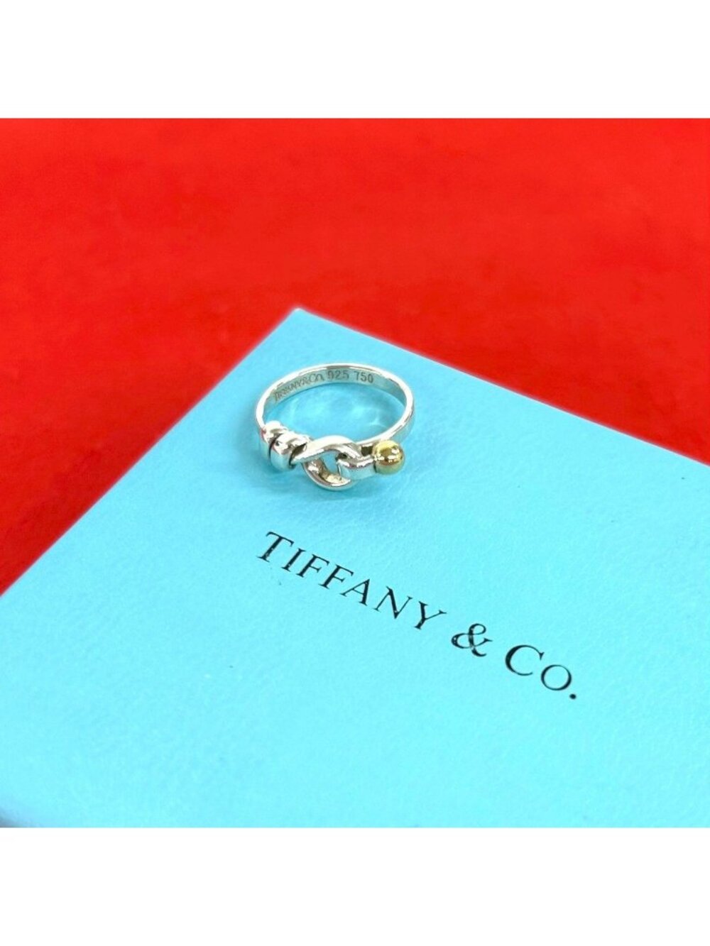 Tiffany & Co Hook &I Love Knot Ring 925 Sterling Silver Gold